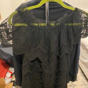 Alexis Lace Black Over the Shoulder Mini Dress